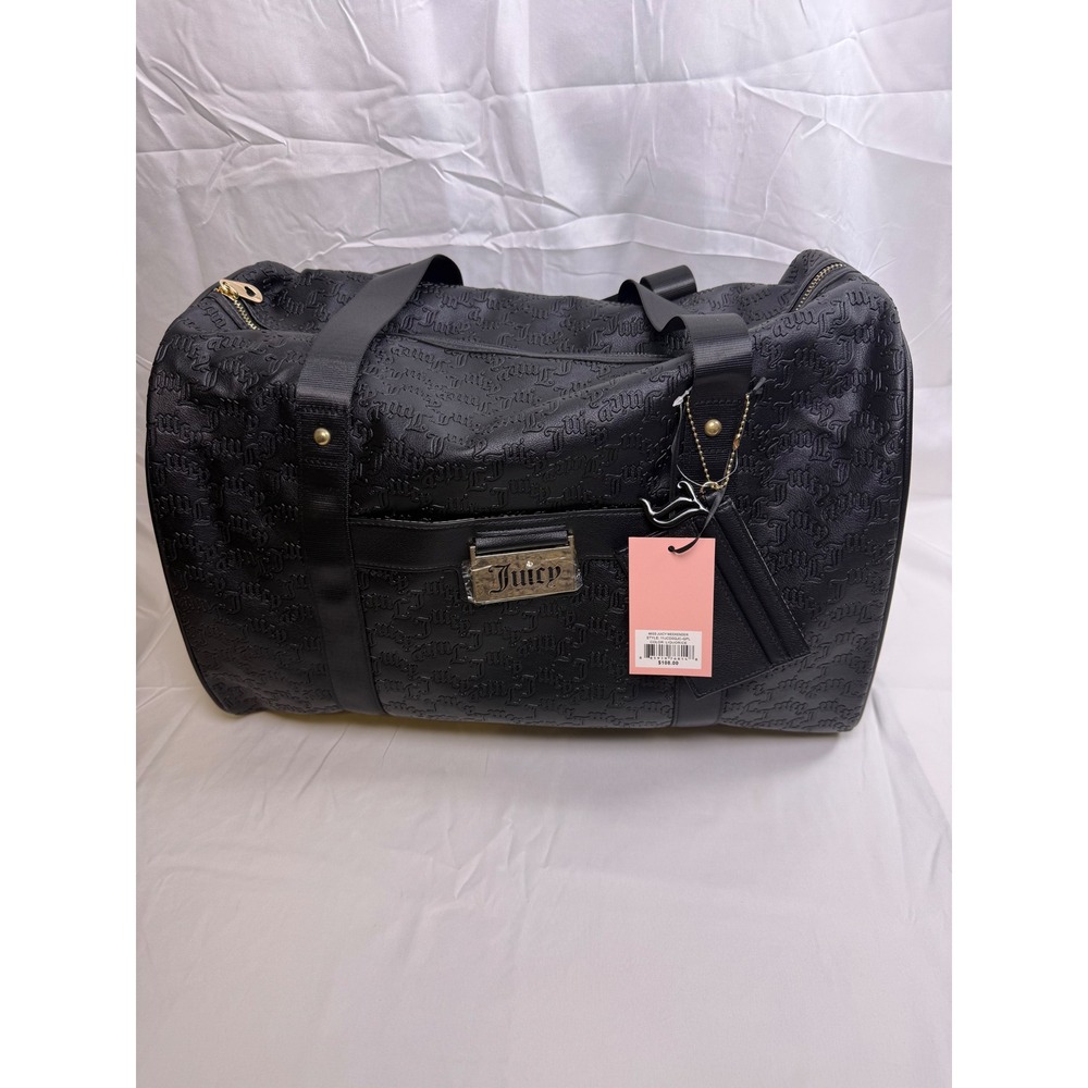 Juicy Couture Miss Juicy Weekender Bag Black Embossed Logo Duffel 11JCD0QJC-GPL